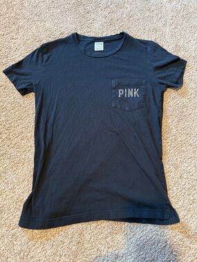 PINK Victoria's Secret Black Short Sleeve Pocket Tee